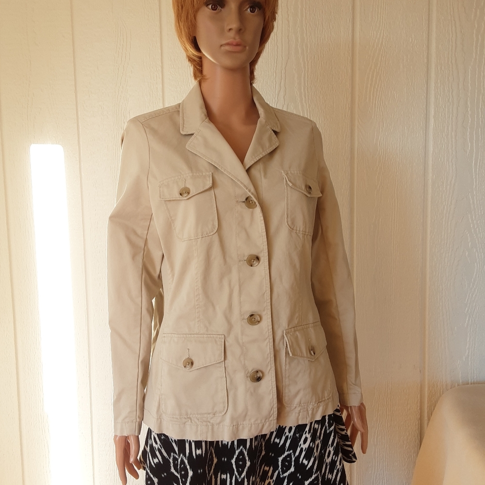 Eddie Bauer 117 Women's Jacket Sz 14 Preowned Cream Four Pocket 100% Cotton